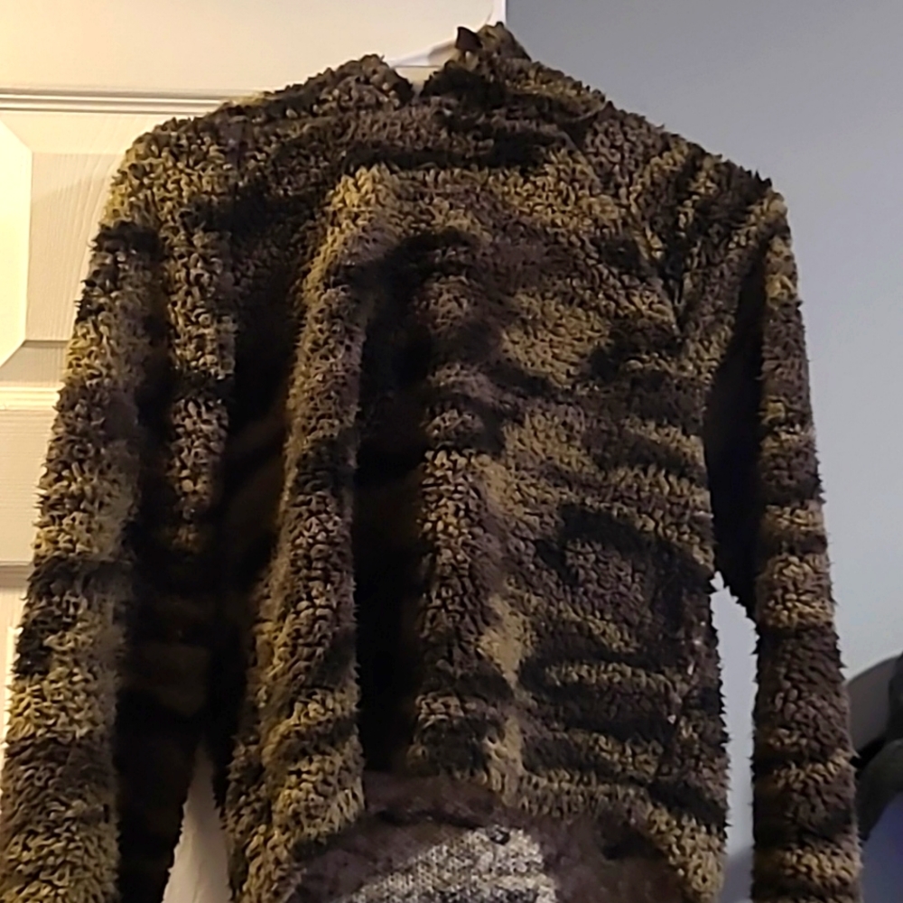 Fuzzy camo fleece pullover